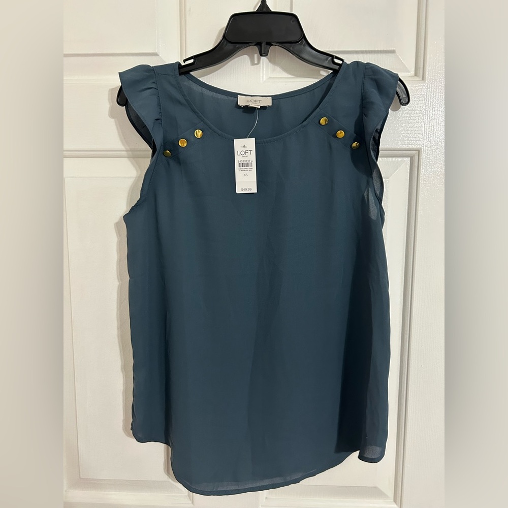 LOFT Teal Sleeveless Blouse with Gold Accents